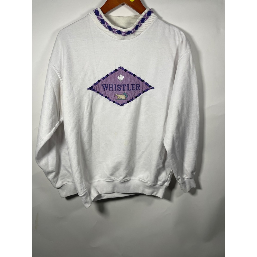 Vintage Whistler Clothing Co White Purple Graphic Logo Crewneck Sweatshirt Men L